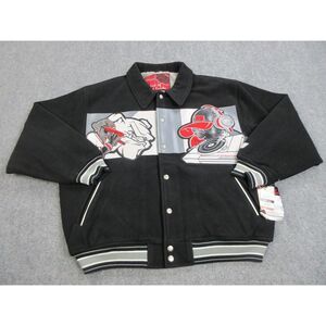 VINTAGE School Of Hard Knocks Jacket Mens 3XL Black Wool Y2K Hip Hop Bomber Coat